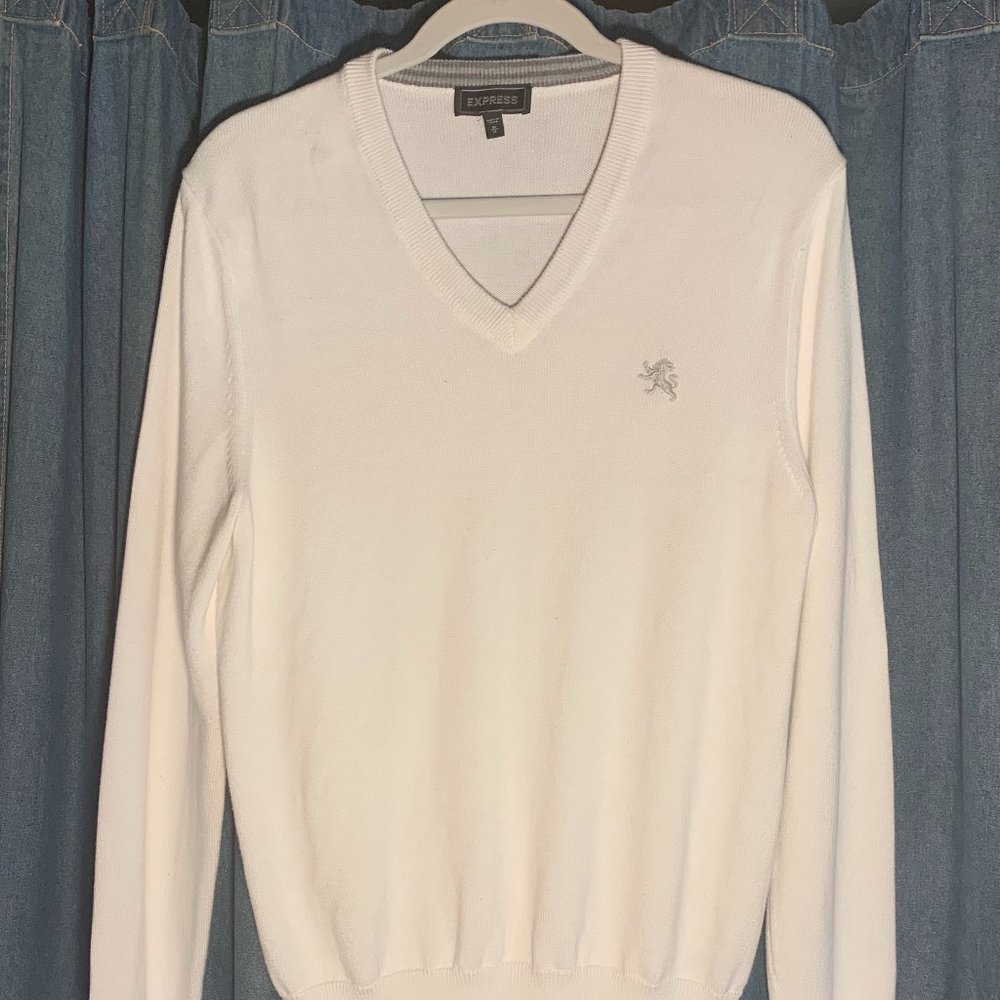 White Express Men's V-Neck Sweater